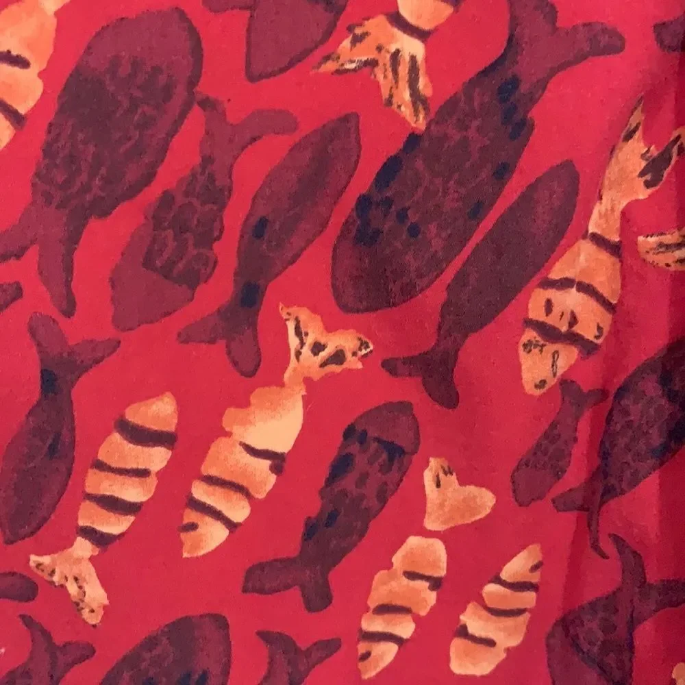 GAP Kids Red Fish Print Hawaiian Button-Up Shirt 100% Cotton Boys XL 12